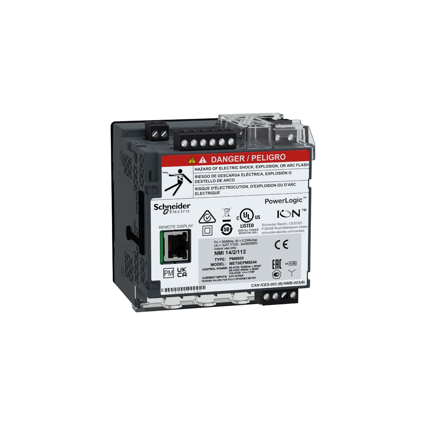 Powerlogic PM8000-PM8244-Montaje Carril Din+pantalla Remota-Mereting Interruptor Schneider Electric METSEPM8244