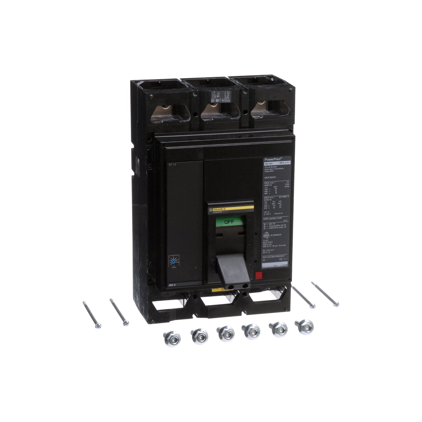 Interruptor Electrónico Powerpact M, de 400A, 3 Polos, 18 kA a 600V, Zapatas, Et1.0 Schneider Electric MGL36400
