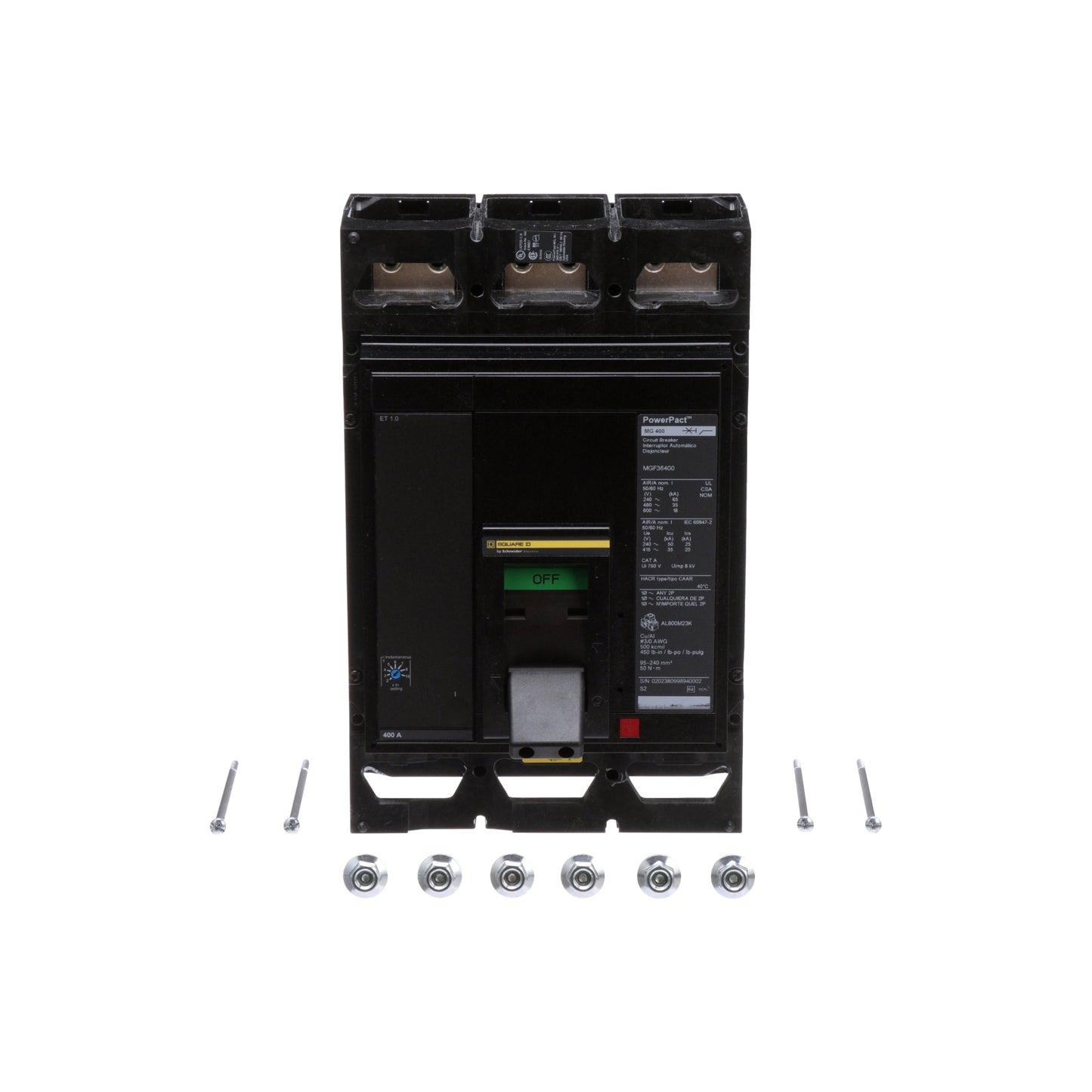 Interruptor Electrónico Powerpact M, de 400A, 3 Polos, 18 kA a 600V, Zapatas, Et1.0 Schneider Electric MGL36400
