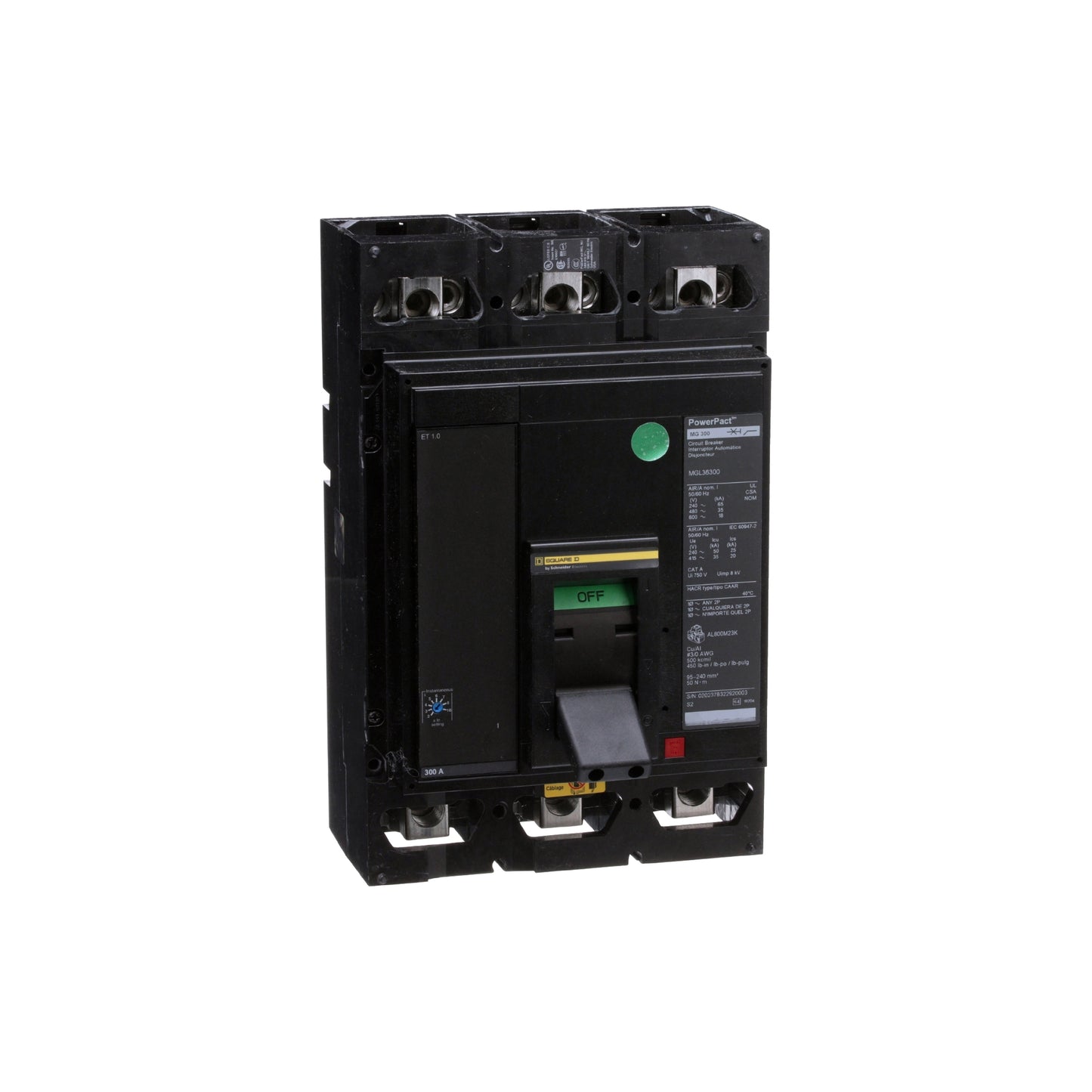 Interruptor Electrónico Powerpact M, de 500A, 3 Polos, 18 kA a 600V, Zapatas, Et1.0 Schneider Electric MGL36500