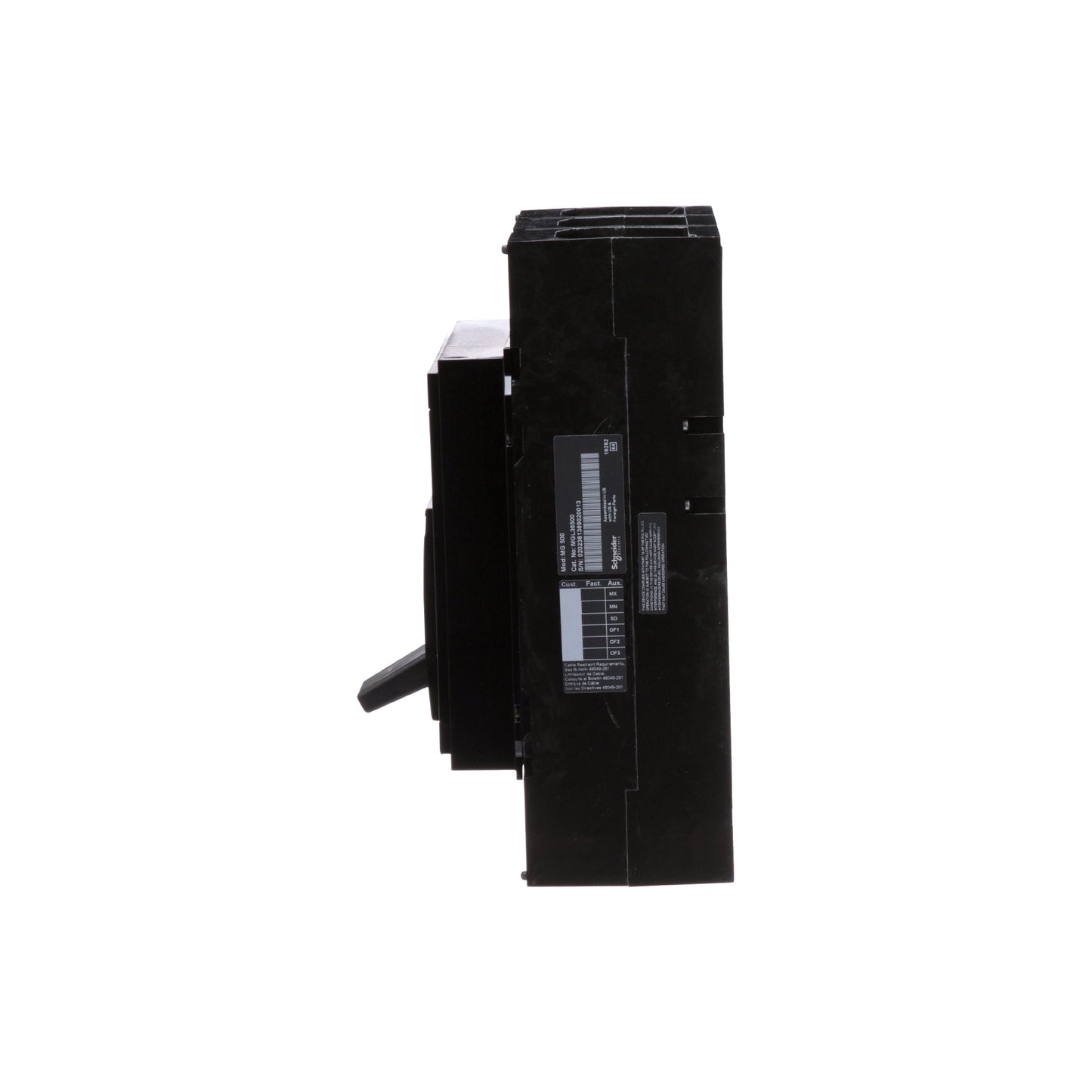 Interruptor Electrónico Powerpact M, de 500A, 3 Polos, 18 kA a 600V, Zapatas, Et1.0 Schneider Electric MGL36500