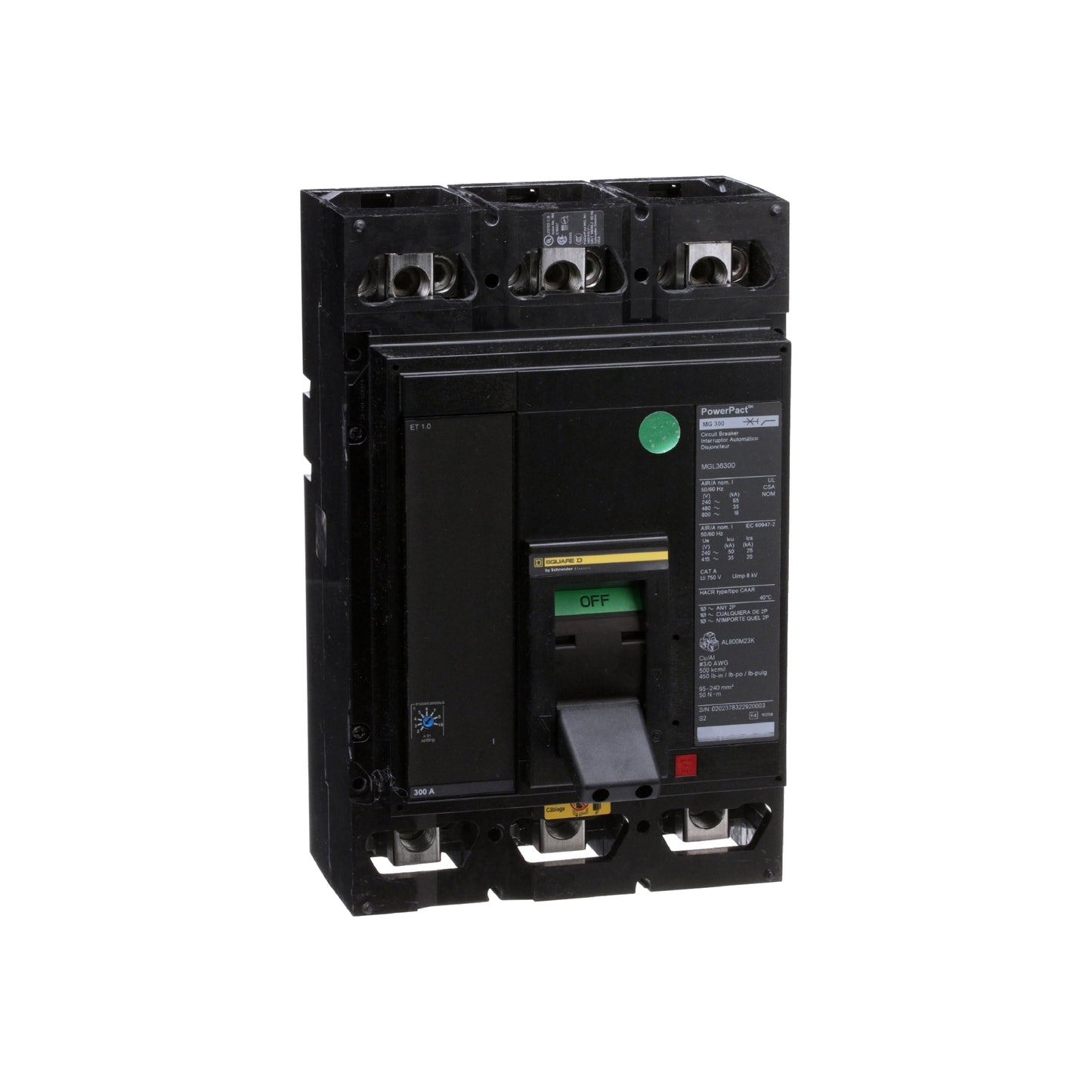 Interruptor Electrónico Powerpact M, de 800A, 3 Polos, 18 kA a 600V, Zapatas, Et1.0 Schneider Electric MGL36800