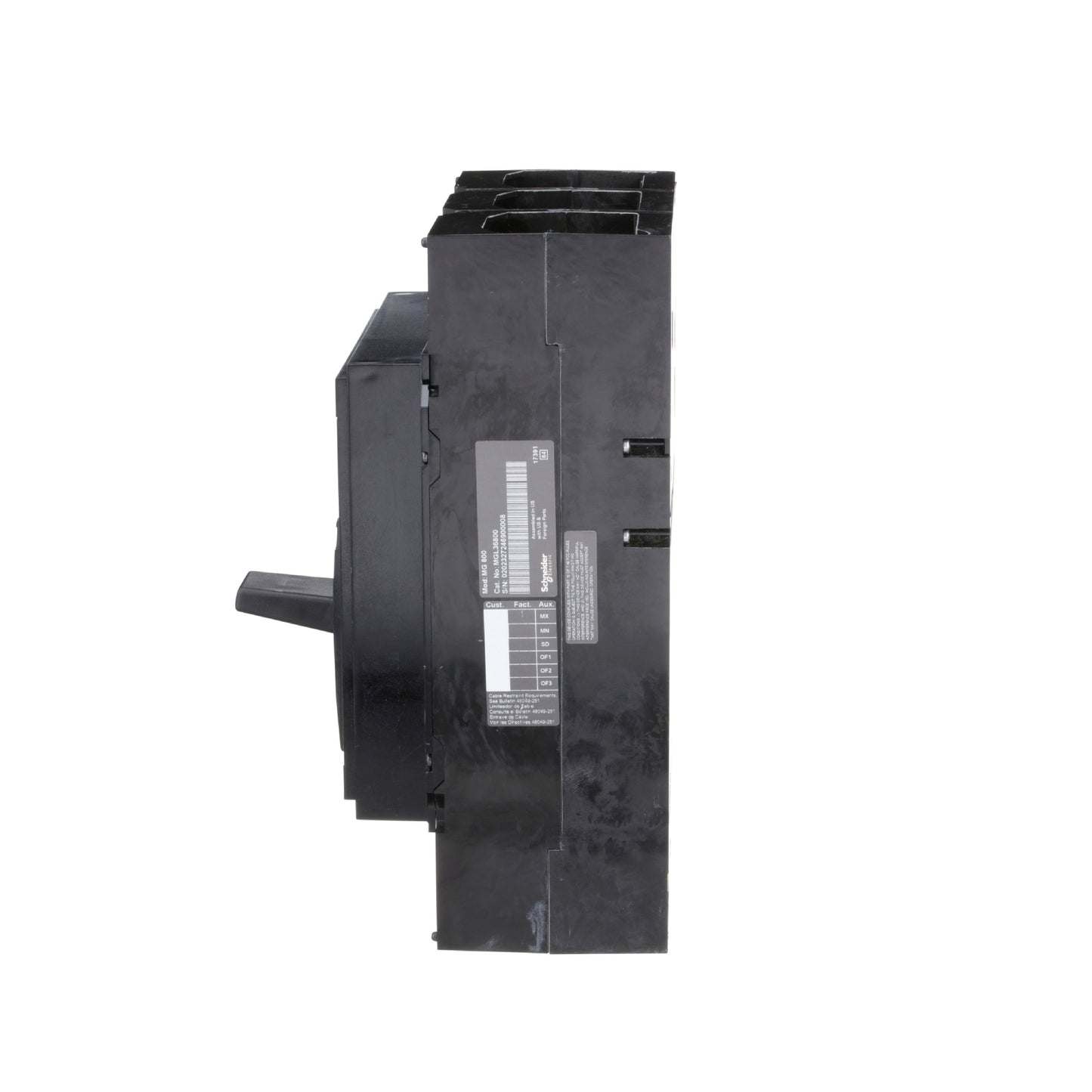 Interruptor Electrónico Powerpact M, de 800A, 3 Polos, 18 kA a 600V, Zapatas, Et1.0 Schneider Electric MGL36800
