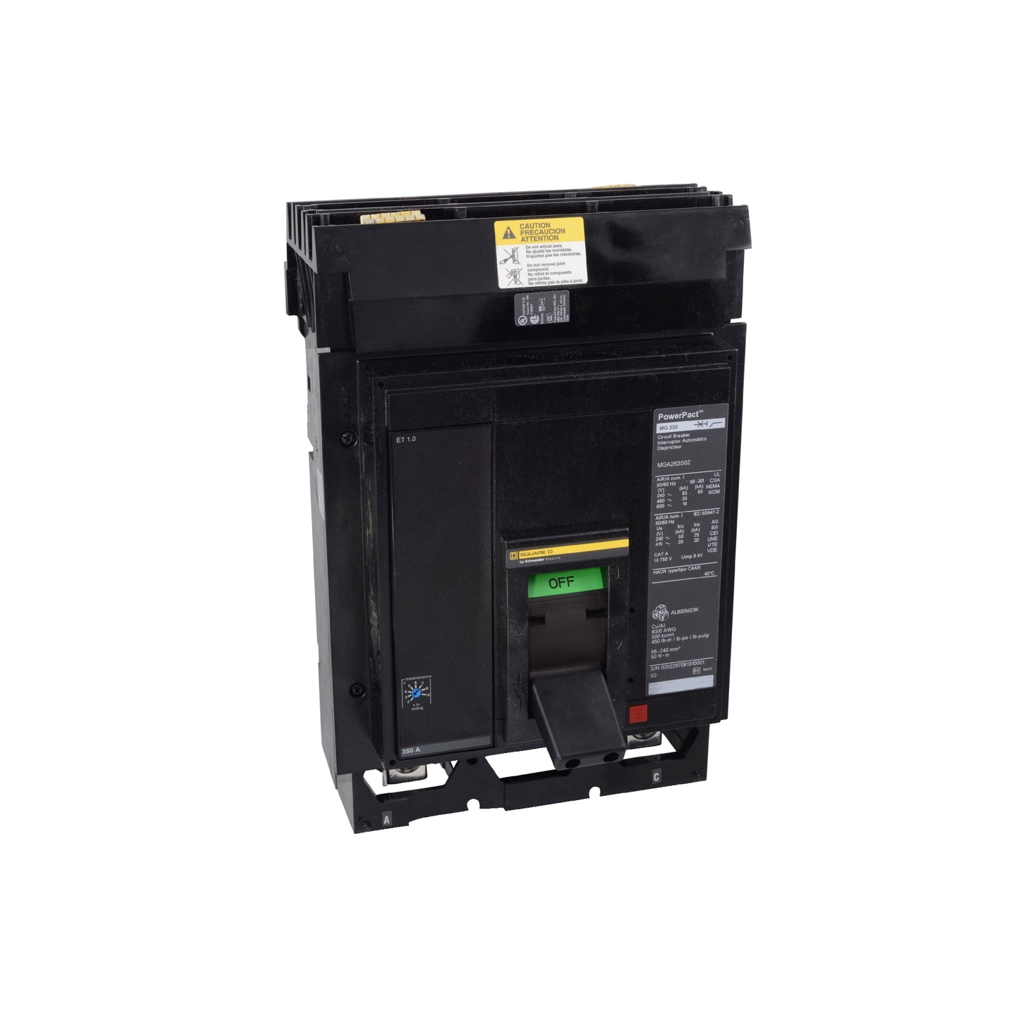 Interruptor Electrónico Powerpact M, de 400A, 3 Polos, 25 kA a 600V, I-Line, Et1.0 Schneider Electric MJA36400
