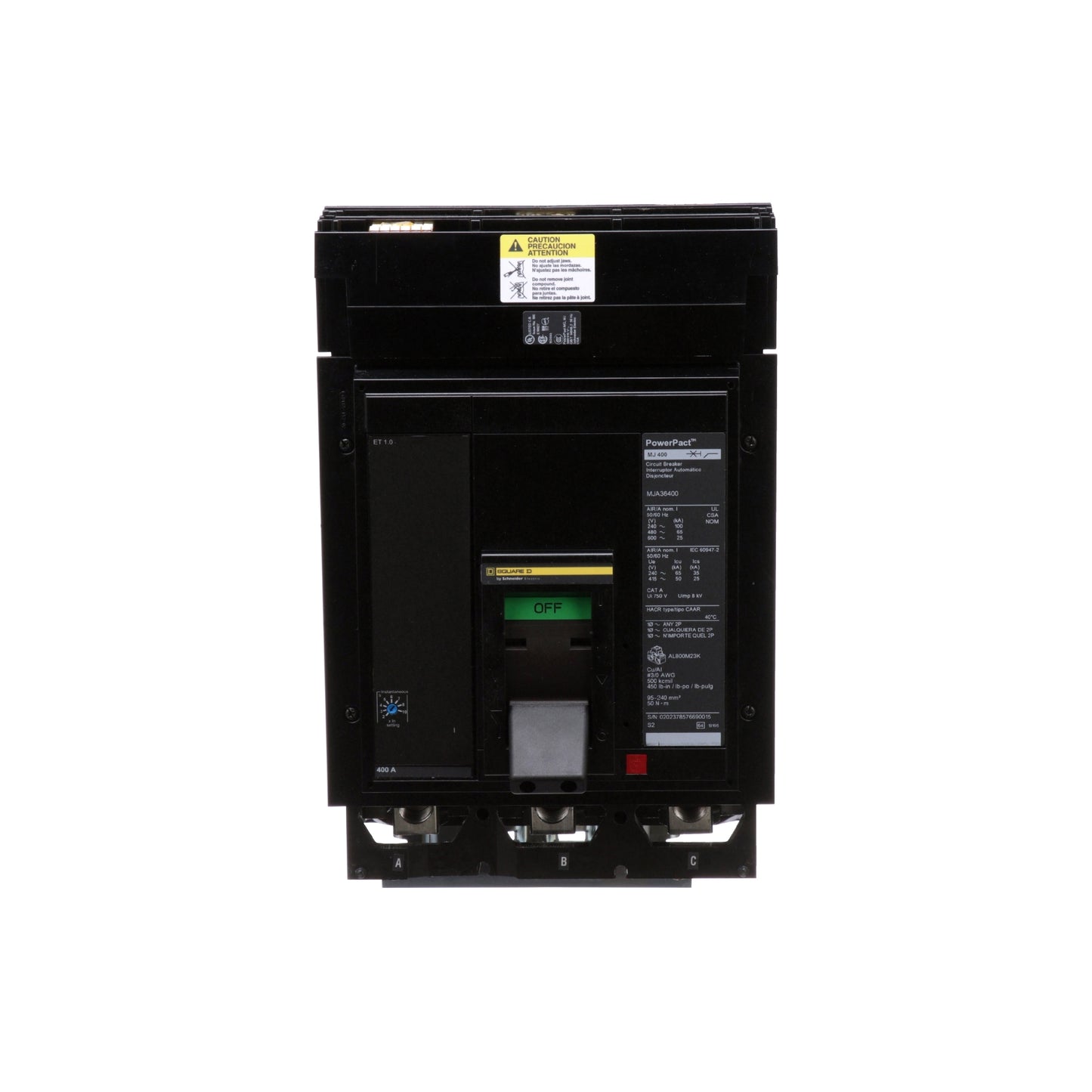 Interruptor Electrónico Powerpact M, de 400A, 3 Polos, 25 kA a 600V, I-Line, Et1.0 Schneider Electric MJA36400