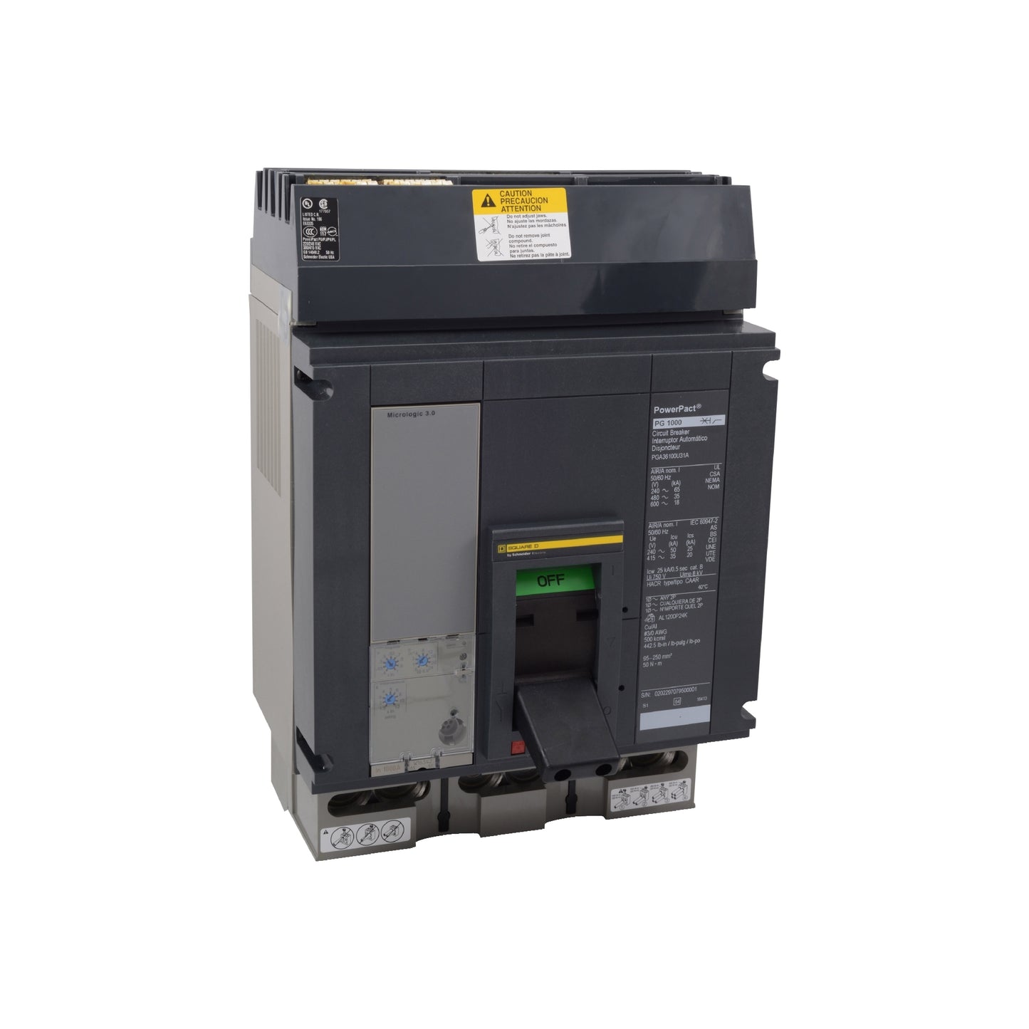 Interruptor Electrónico Powerpact P, de 1200A, 3 Polos, 18 kA a 600V, I-Line, 6.0A Schneider Electric PGA36120U44A