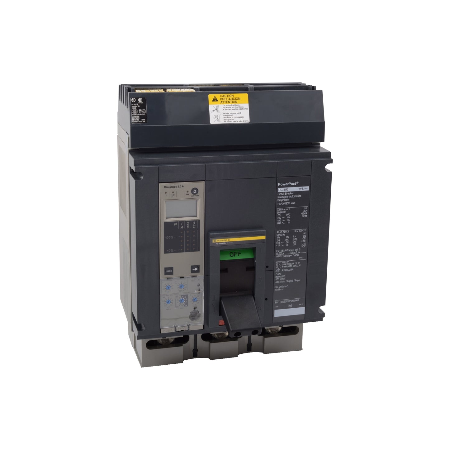 Interruptor Electrónico Powerpact P, de 1000A, 3 Polos, 25 kA a 600V, I-Line, 3.0A Schneider Electric PJA36100U41A