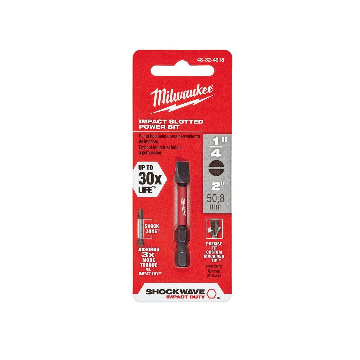 Punta Plana de 1/4" Ranurada de Impacto de 2" Milwaukee