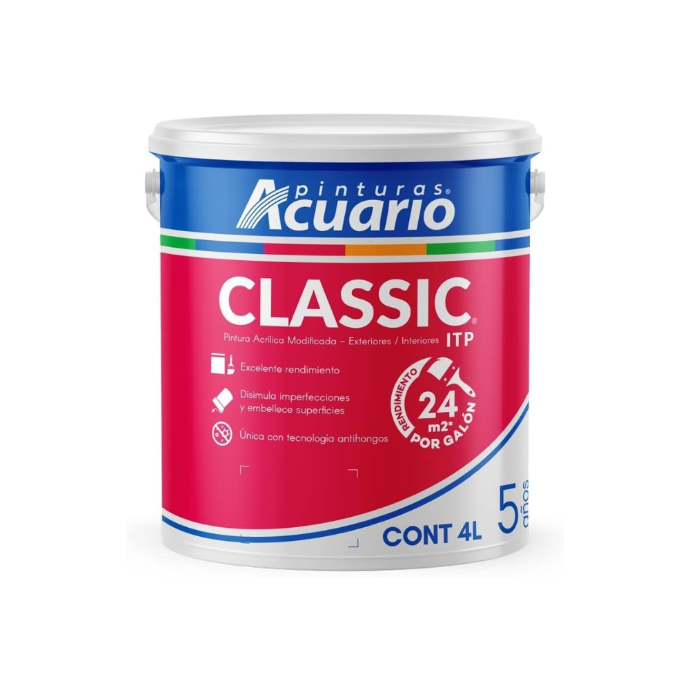 Pintura Blanca Classic Vinil Acrilica 4 Lts Acuario