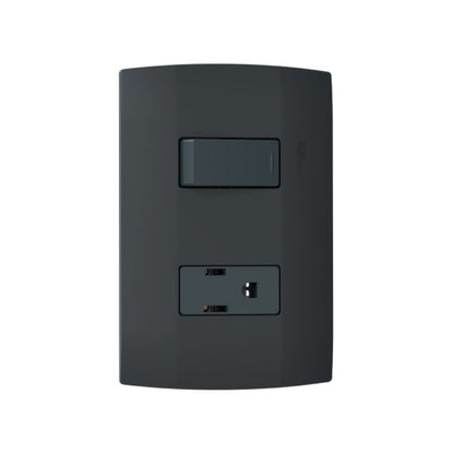 Placa Armada con Apagador Sencillo y Contacto 2P+T color Negro Marisio Schneider Electric MWD69237