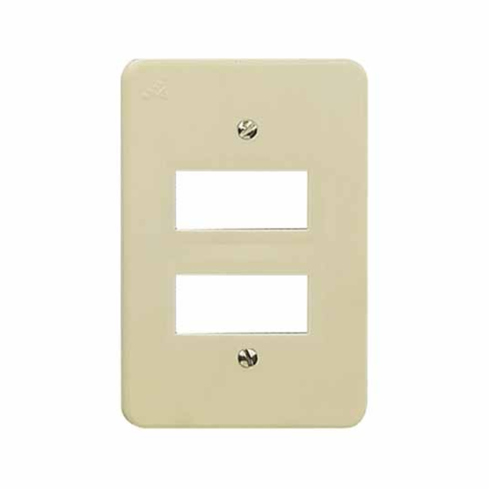 Placa de 2 módulos plástico Marfil c/tornillos y chasis Royer