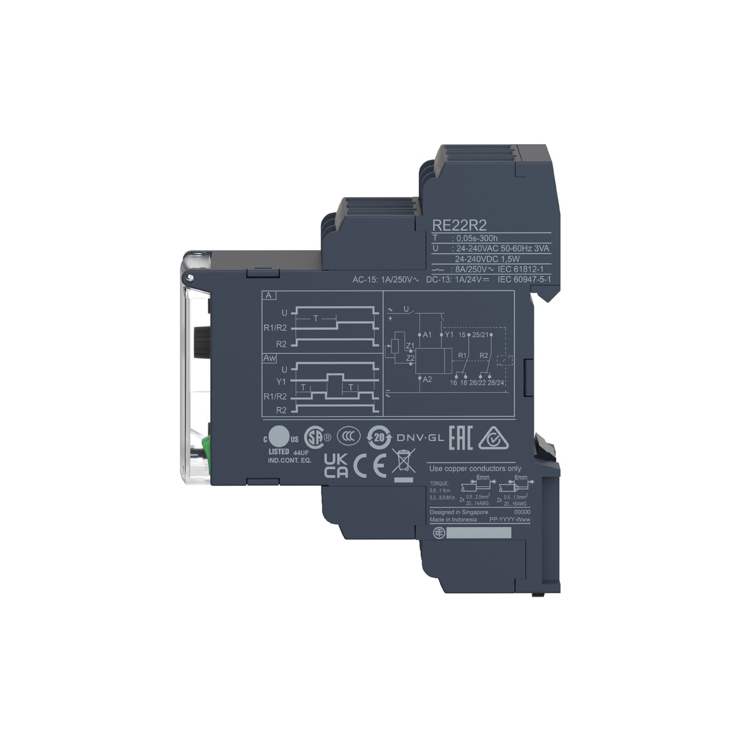 On-Delay Timing Relay-0.05s…300h-24…240v AC/DC-2c/o ((*)) Schneider Electric RE22R2AMR