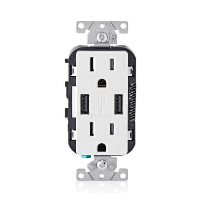 Contacto Dúplex Tamper Resistant con 2 Puertos USB 15A 125V Blanco Decora Leviton