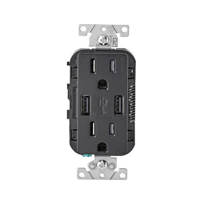 Contacto Dúplex Tamper Resistant con 2 Puertos USB 15A 125V Negro Leviton