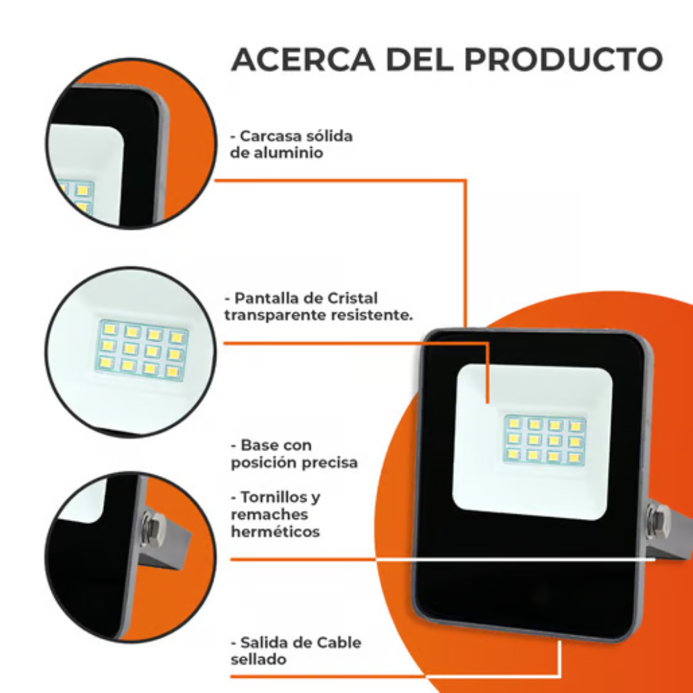 Reflector LED Luz Cálida 10W Negro Tecnolite