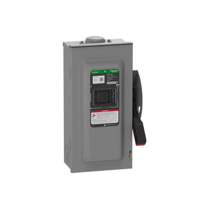 Interruptor de Seguridad, Uso Pesado, con Fusible, Ventana de Visualización, NEMA 3R, 600 V, 100 A, 3 Polos Schneider Electric VH363RB