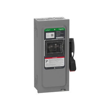 Interruptor de Seguridad, Uso Pesado, sin Fusibles, Ventana de Visualización, NEMA 1,600 V, 30 A, 3 Polos Schneider Electric VHU361