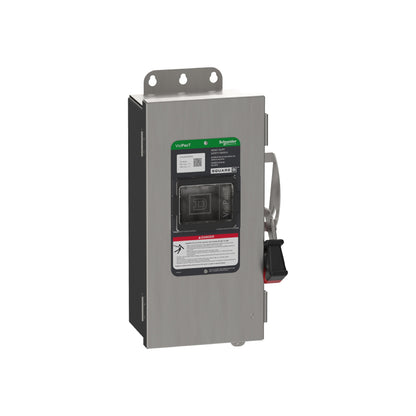 Interruptor de Seguridad, Uso Pesado, sin Fusibles, Ventana de Visualización, NEMA 4x, 600 V, 30 A, 3 Polos, Terminales de Conexión a Tierra Schneider Electric VHU361DSGL