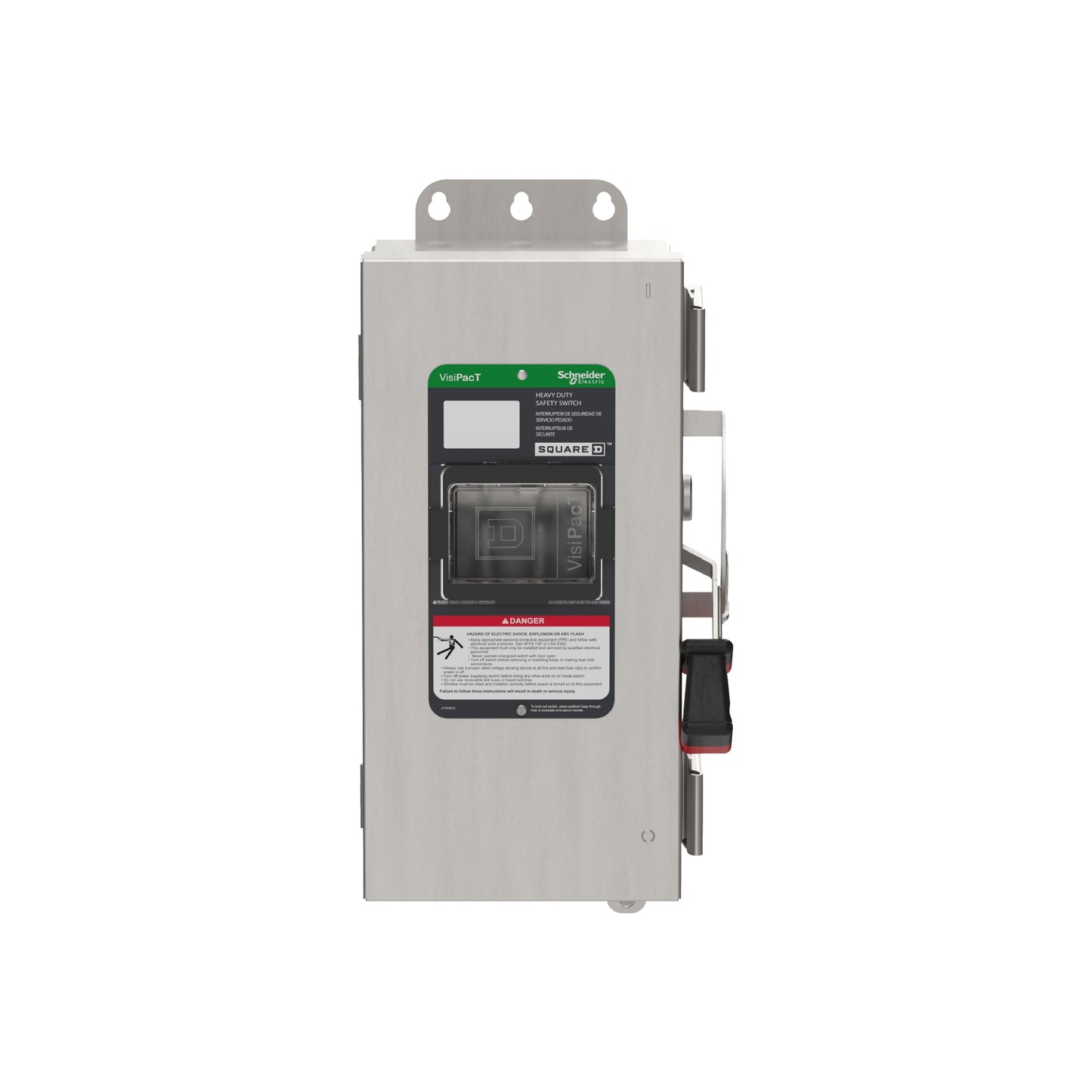 Interruptor de Seguridad, Uso Pesado, sin Fusibles, Ventana de Visualización, NEMA 4x, 600 V, 30 A, 3 Polos, Terminales de Conexión a Tierra Schneider Electric VHU361DSGL
