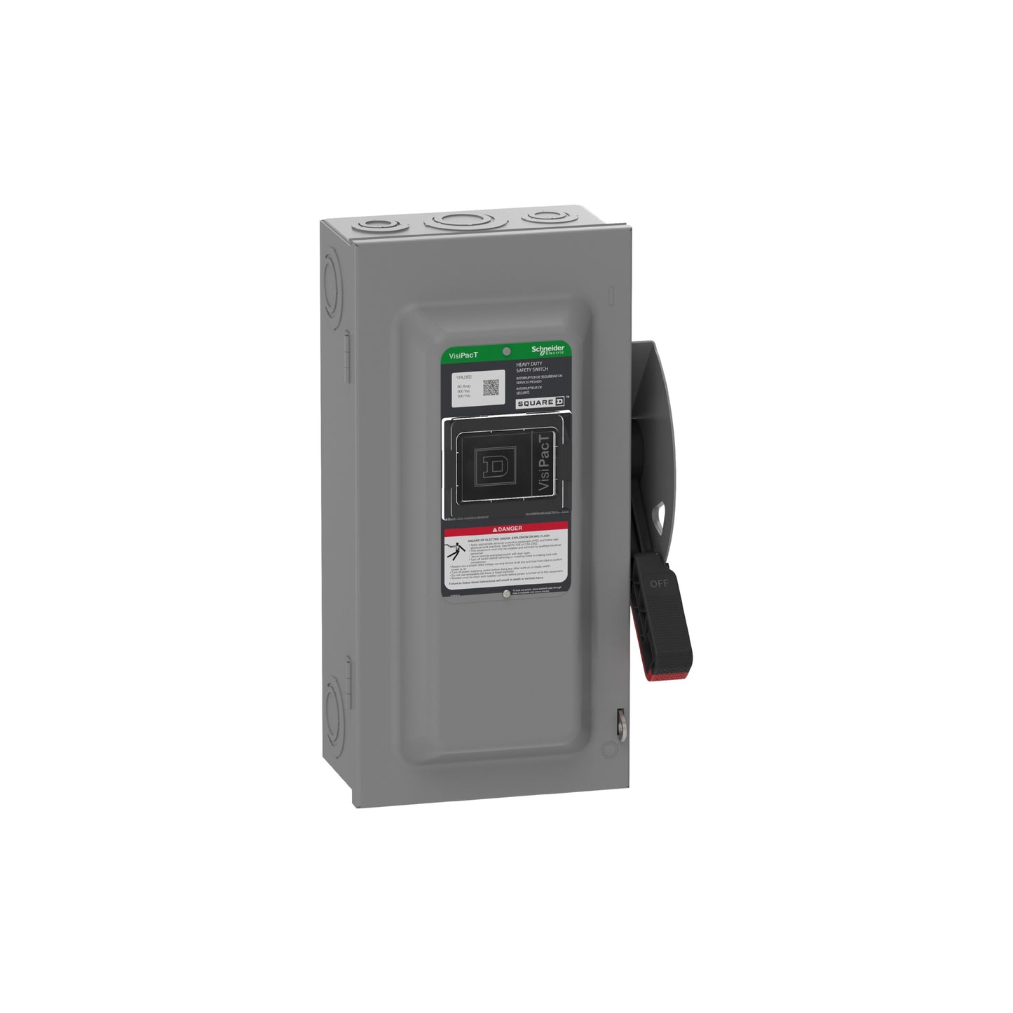 Interruptor de Seguridad, Visipact, para Trabajo Pesado, sin Fusibles, Ventana de Visualización, NEMA 1,600 V, 60 A, 3 Polos Schneider Electric VHU362