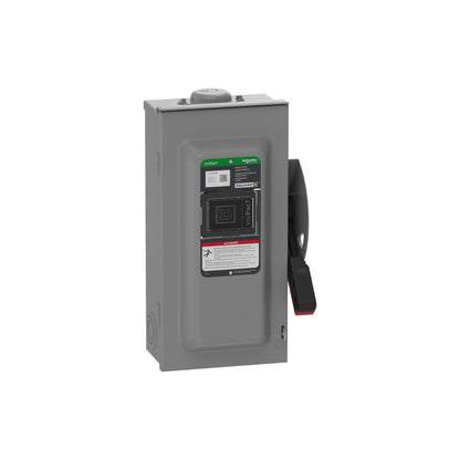 Interruptor de Seguridad, Uso Pesado, sin Fusibles, Ventana de Visualización, NEMA 3R, 600 V, 60 A, 3 Polos Schneider Electric VHU362RB