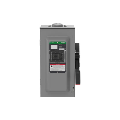 Interruptor de Seguridad, Uso Pesado, sin Fusibles, Ventana de Visualización, NEMA 3R, 600 V, 60 A, 3 Polos Schneider Electric VHU362RB