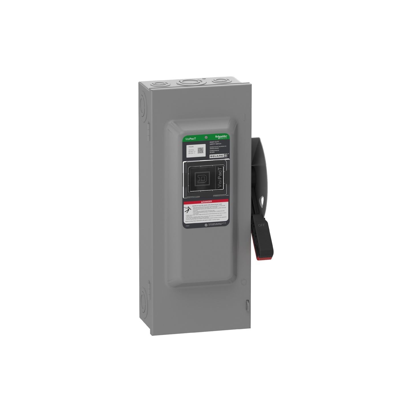 Interruptor de Seguridad, Uso Pesado, sin Fusibles, Ventana de Visualización, NEMA 1,600 V, 100 A, 3 Polos Schneider Electric VHU363