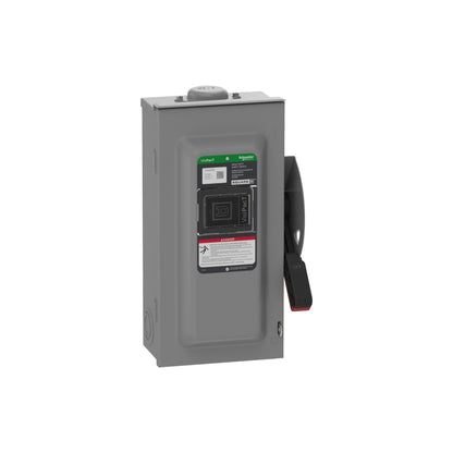 Interruptor de Seguridad, Uso Pesado, sin Fusibles, Ventana de Visualización, NEMA 3R, 600 V, 100 A, 3 Polos Schneider Electric VHU363RB