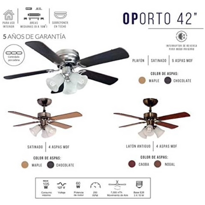 Ventilador de Techo Oporto 42" Satinado Masterfan