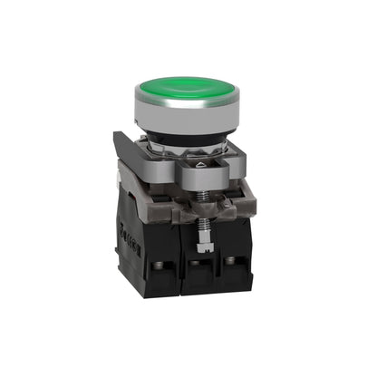 Pulsador Verde Luminoso Ø 22-Retorno Resorte Nivelado-24 V-1 Na + 1 NC Schneider Electric XB4BW33B5