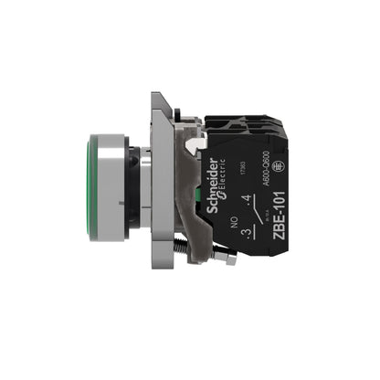 Pulsador Verde Luminoso Ø 22-Retorno Resorte Nivelado-24 V-1 Na + 1 NC Schneider Electric XB4BW33B5