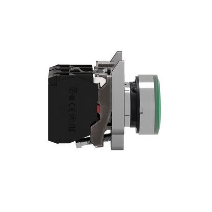 Pulsador Verde Luminoso Ø 22-Retorno Resorte Nivelado-24 V-1 Na + 1 NC Schneider Electric XB4BW33B5
