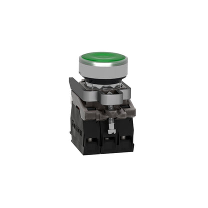 Pulsador Verde Luminoso Ø 22-Retorno Resorte Nivelado-120 V-1 Na + 1 NC Schneider Electric XB4BW33G5