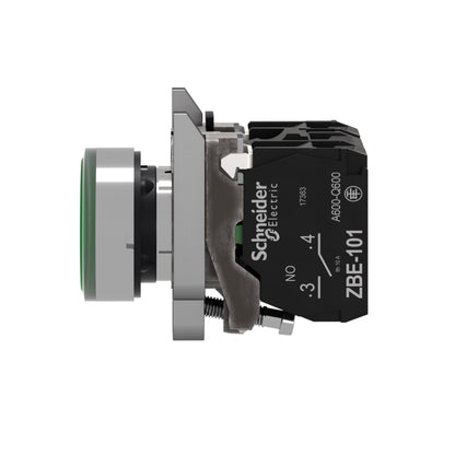 Pulsador Verde Iluminado Ø 22-Retorno Resorte Nivelado-240 V-1 Na + 1 NC Schneider Electric XB4BW33M5
