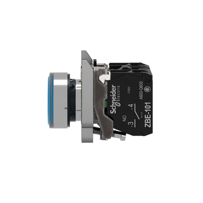 Pulsador Azul Luminoso Ø 22-Retorno Resorte Nivelado-24 V-1 Na + 1 NC Schneider Electric XB4BW36B5