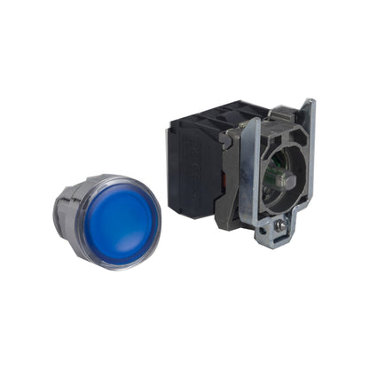 Pulsador Azul Luminoso Ø 22-Retorno Resorte Nivelado-24 V-1 Na + 1 NC Schneider Electric XB4BW36B5