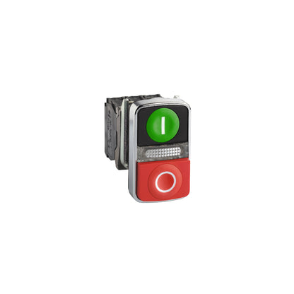 Puls Ø 22-Dos Accion., Retorno Resorte-Verde+rojo, Luz Blanca-120 V- IP66 Schneider Electric XB4BW73731G5