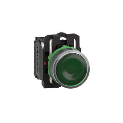Pulsador Verde Luminoso Ø 22-Retorno Resorte Nivelado-24 V-1 Na + 1 NC Schneider Electric XB5AW33B5