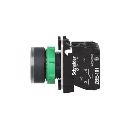 Pulsador Verde Luminoso Ø 22-Retorno Resorte Nivelado-24 V-1 Na + 1 NC Schneider Electric XB5AW33B5