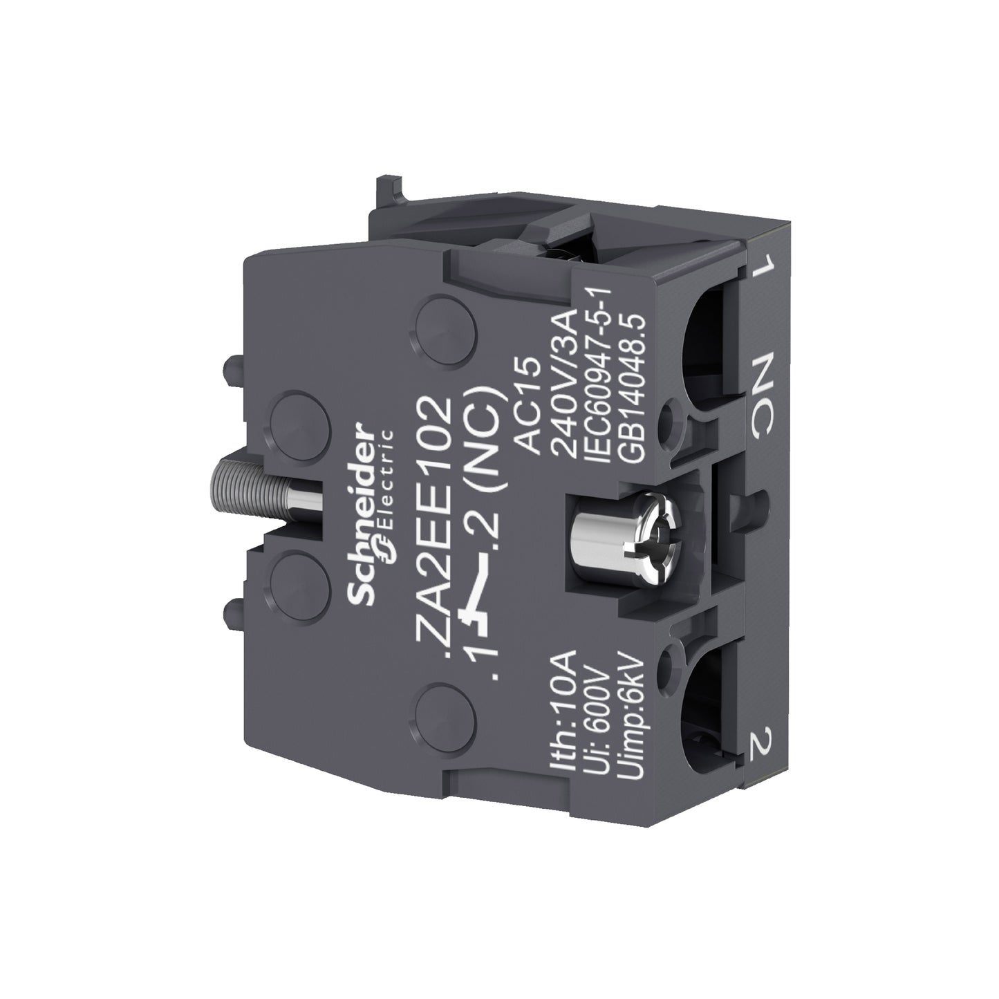 Bloque de Contactos, Easy Harmony XA2, Contacto Único, para Cabezal de 22 MM, Terminal Faston, 1NC Schneider Electric ZA2EE102